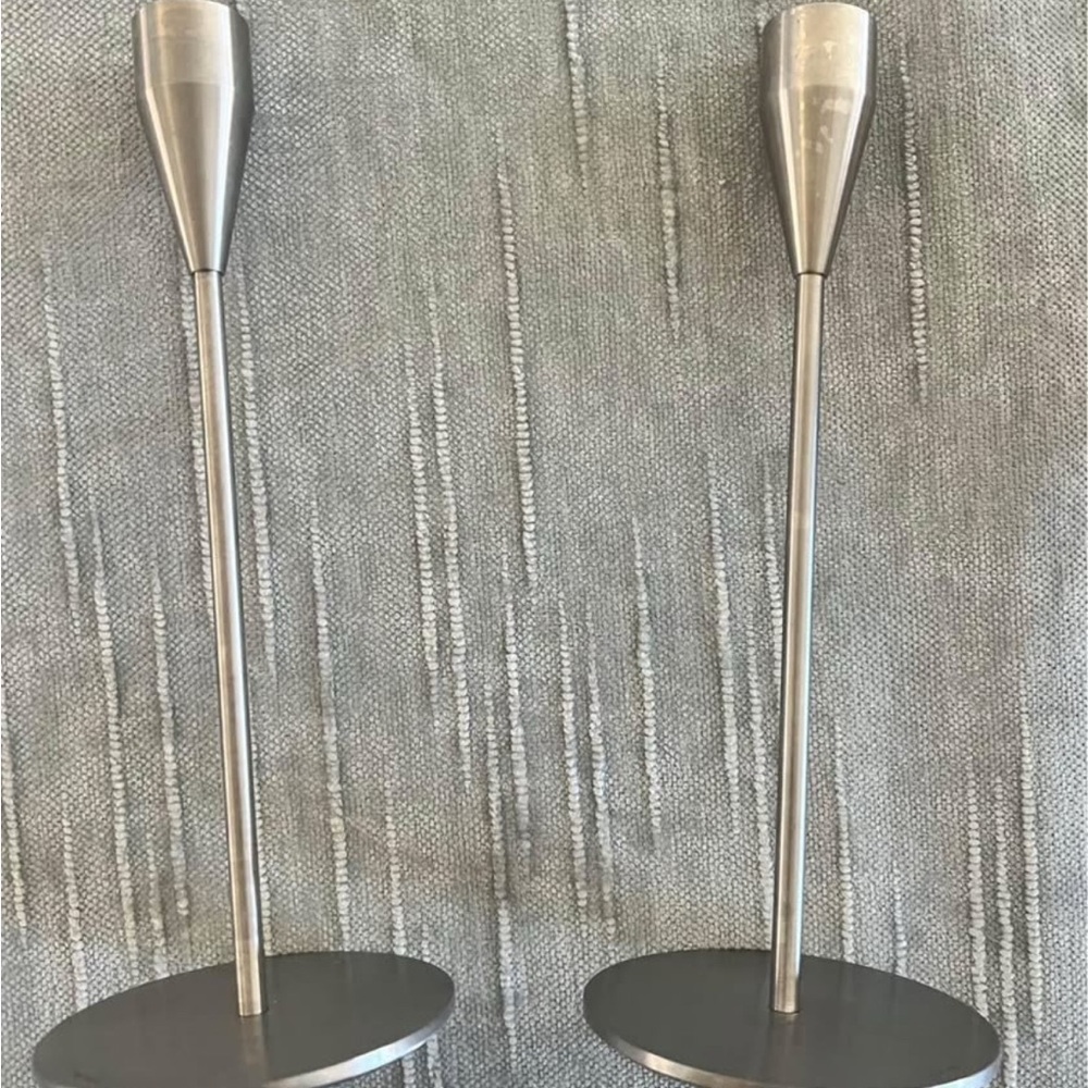 Vintage Piet Hein Denmark Stainless Steel Candlestick Set